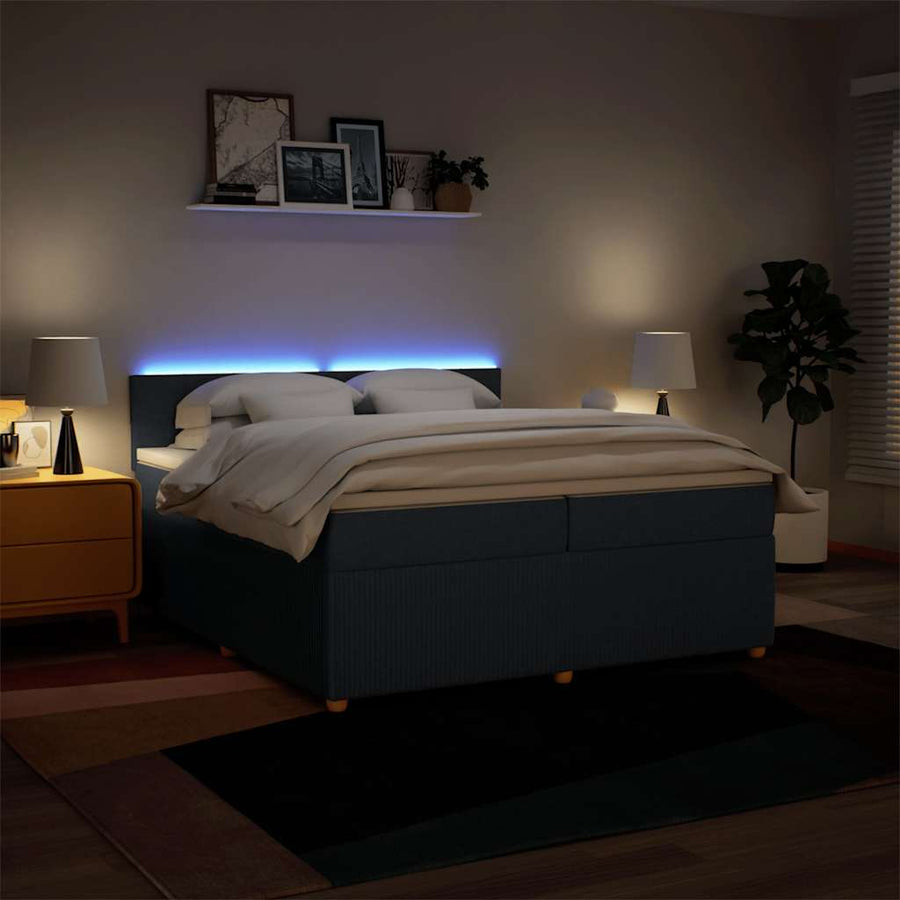 Boxspring met matras stof blauw 200x200 cm