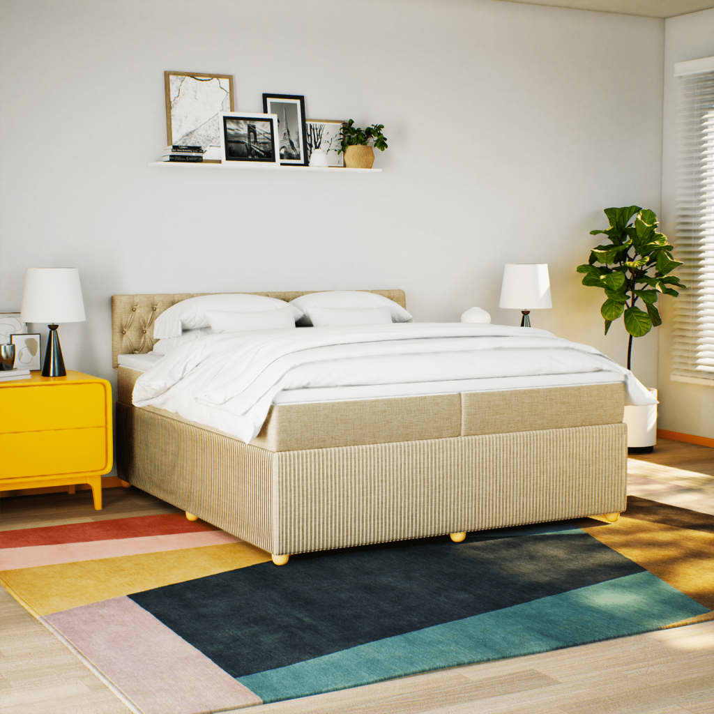 Boxspring met matras stof crèmekleurig 200x200 cm