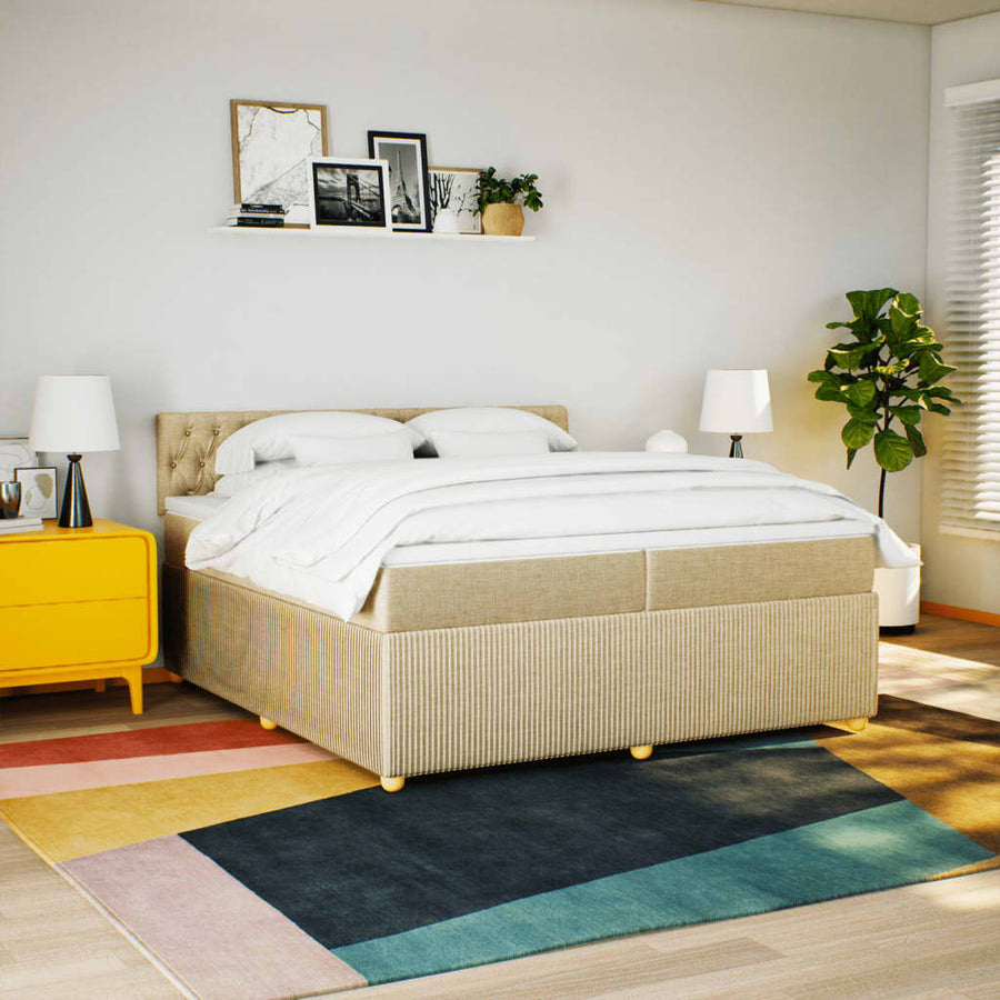Boxspring met matras stof crèmekleurig 200x200 cm