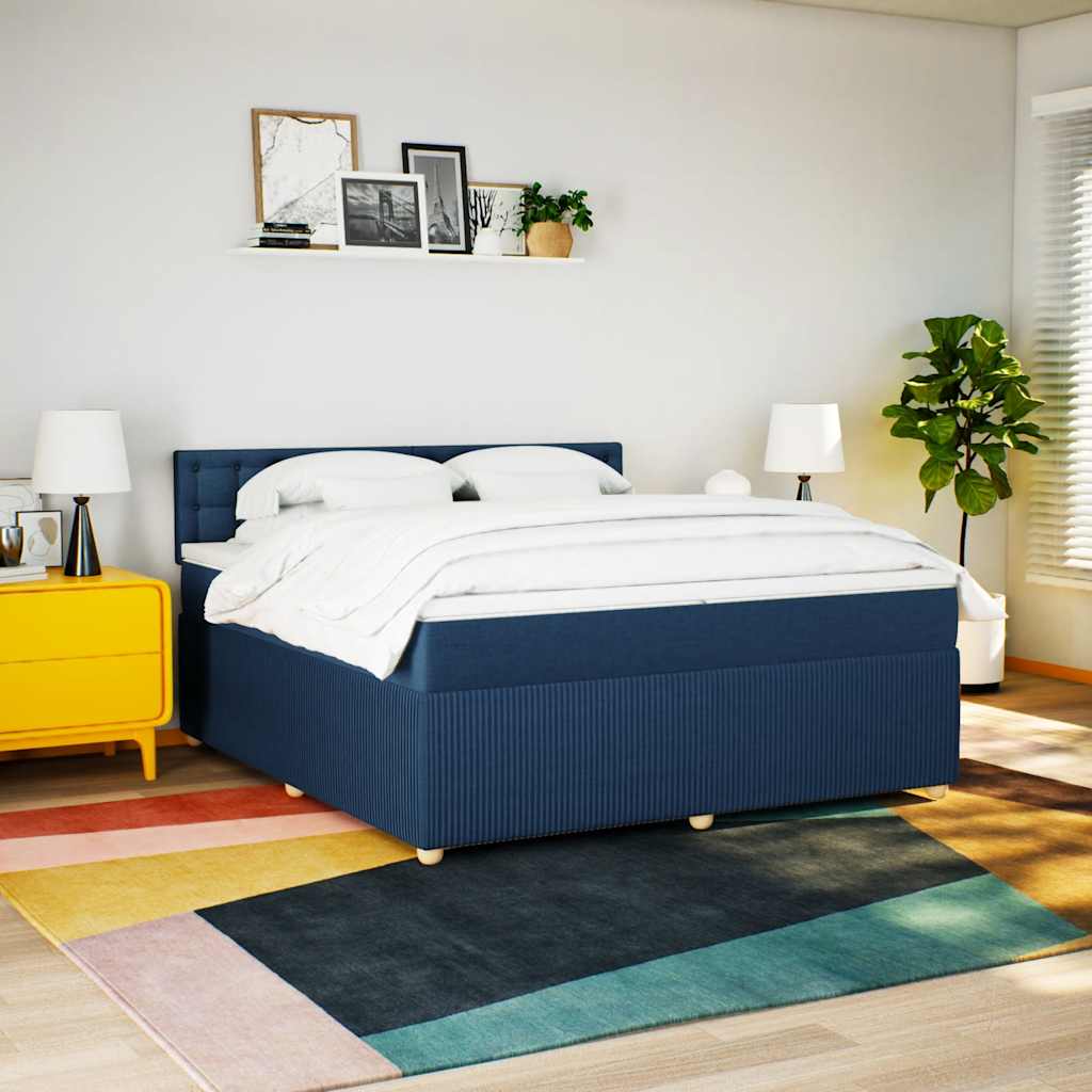 Boxspring met matras stof blauw 200x200 cm