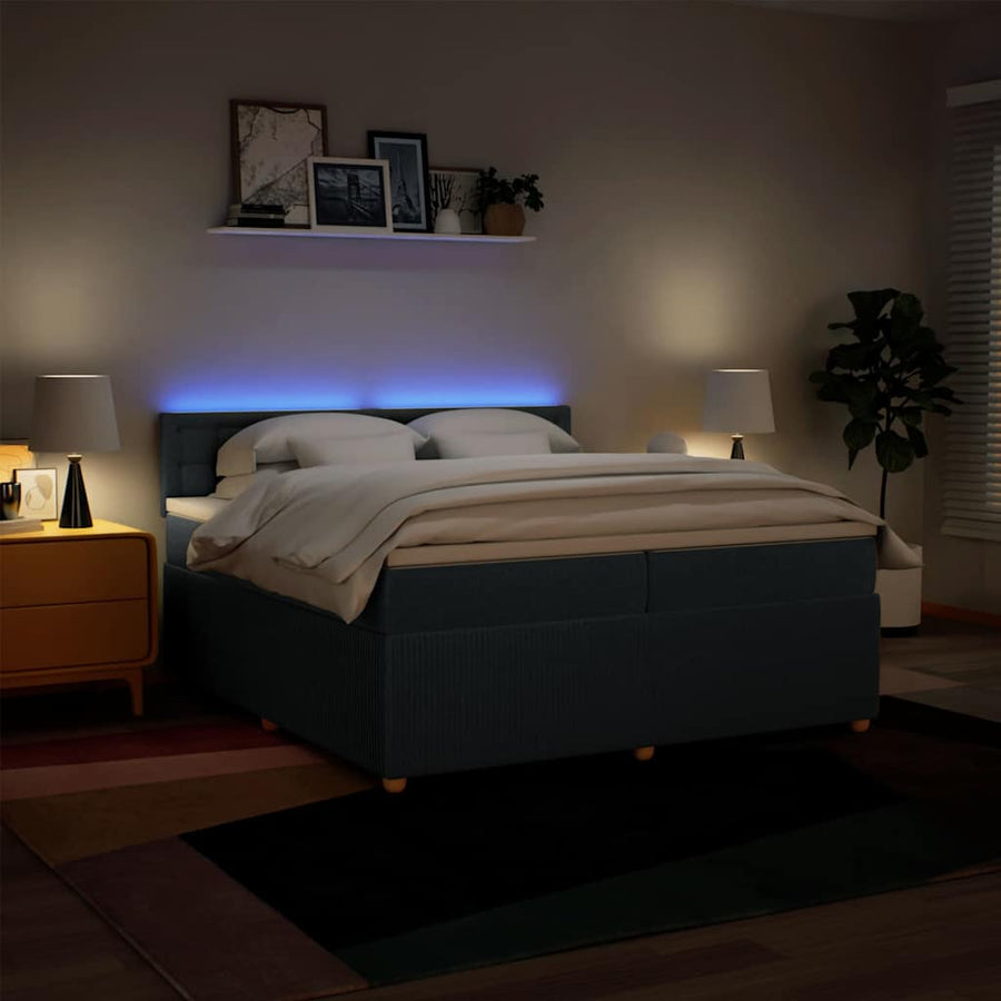 Boxspring met matras stof blauw 200x200 cm