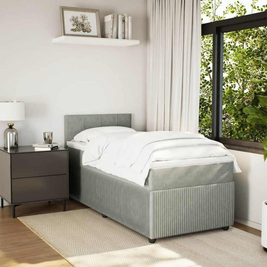 Boxspring met matras fluweel lichtgrijs 90x190 cm