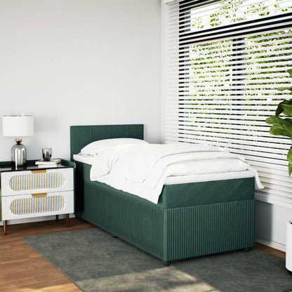 Boxspring met matras fluweel donkergroen 90x190 cm