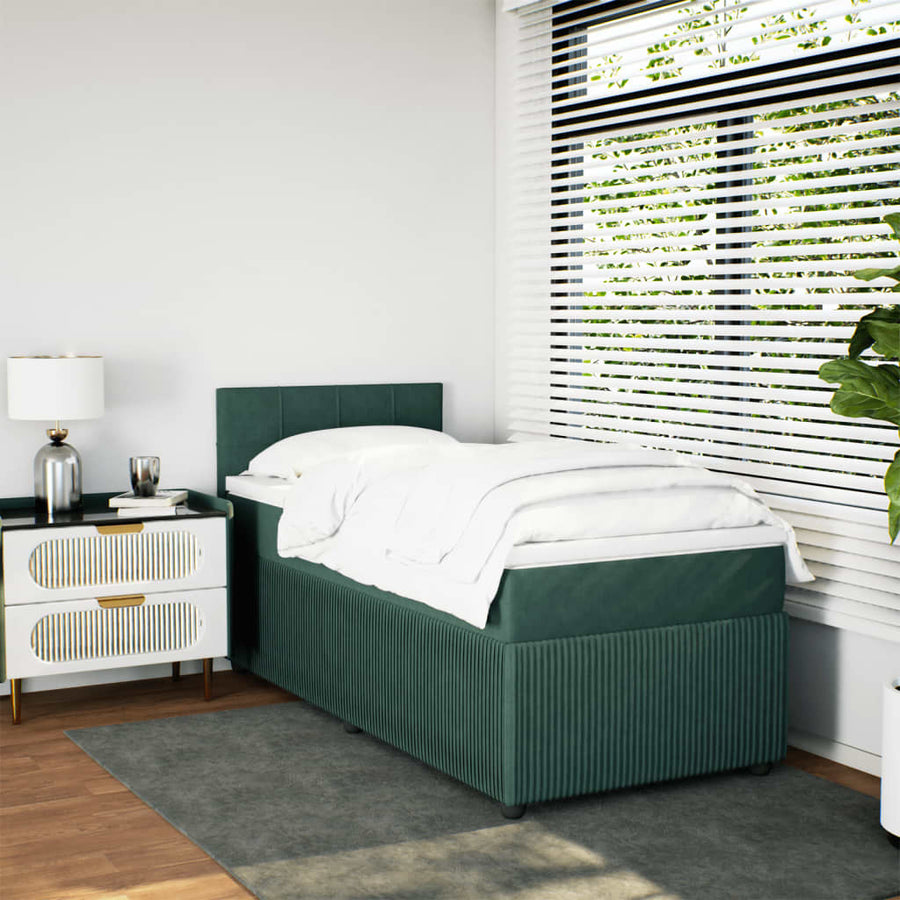 Boxspring met matras fluweel donkergroen 90x190 cm