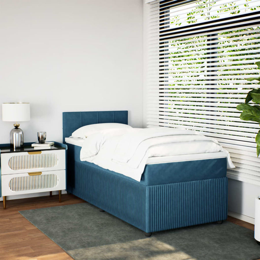 Boxspring met matras fluweel blauw 90x190 cm