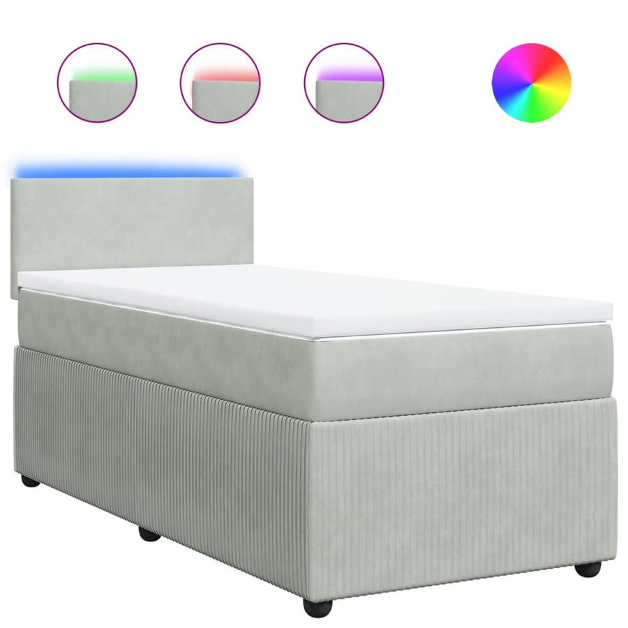 Boxspring met matras fluweel lichtgrijs 90x200 cm