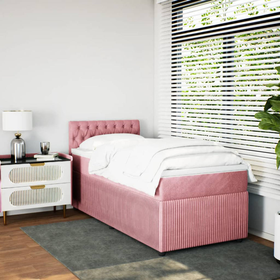Boxspring met matras fluweel roze 90x200 cm