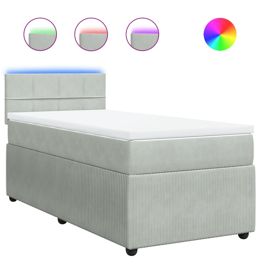 Boxspring met matras fluweel lichtgrijs 90x200 cm