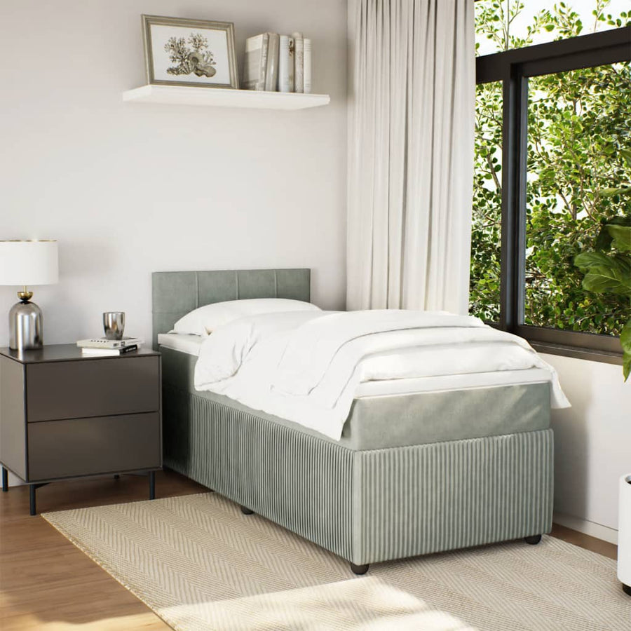 Boxspring met matras fluweel lichtgrijs 100x200 cm