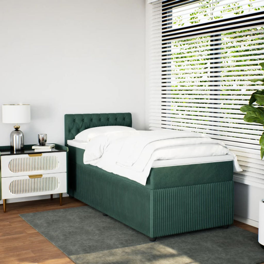 Boxspring met matras fluweel donkergroen 100x200 cm