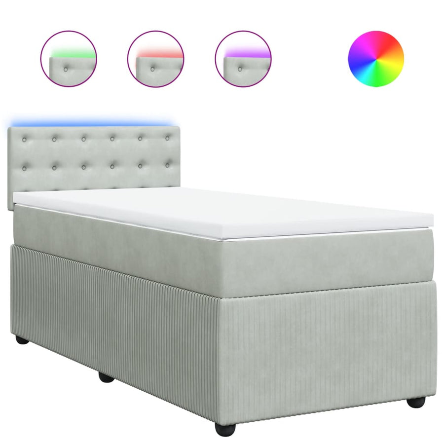 Boxspring met matras fluweel lichtgrijs 100x200 cm