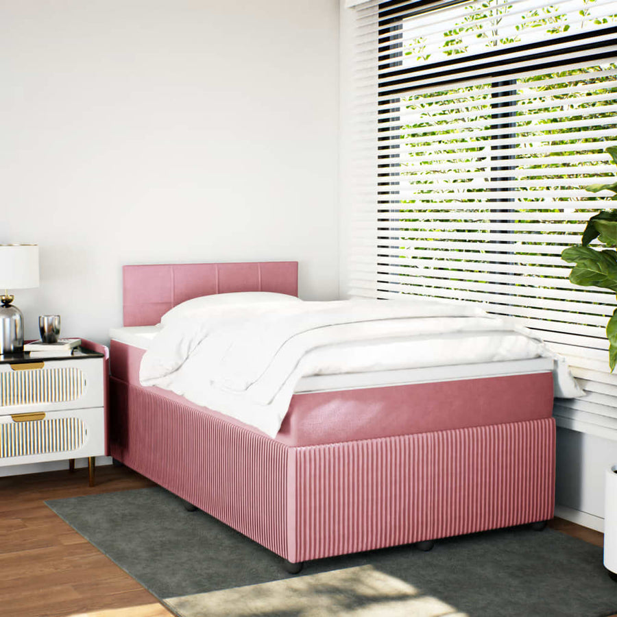 Boxspring met matras fluweel roze 120x190 cm