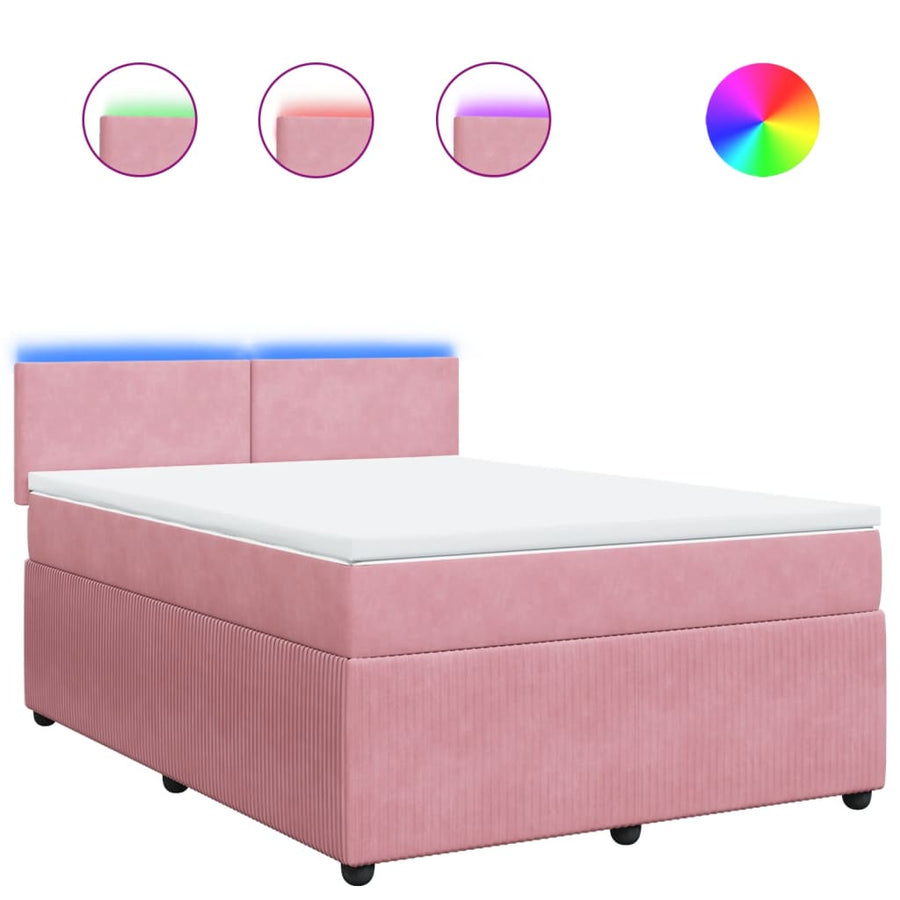 Boxspring met matras fluweel roze 140x190 cm