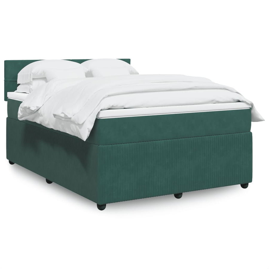 Boxspring met matras fluweel donkergroen 140x190 cm
