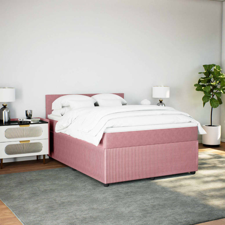 Boxspring met matras fluweel roze 140x190 cm
