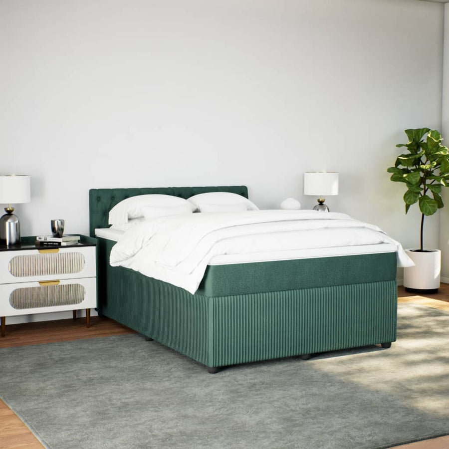 Boxspring met matras fluweel donkergroen 140x190 cm