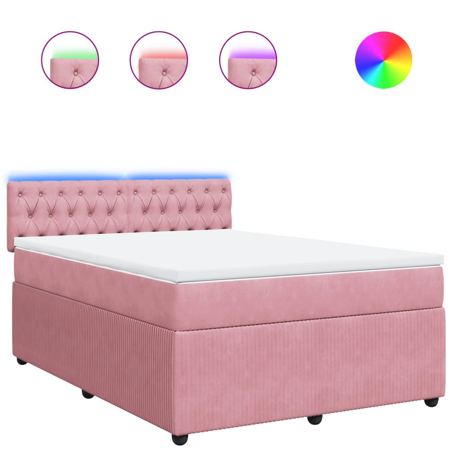 Boxspring met matras fluweel roze 140x190 cm