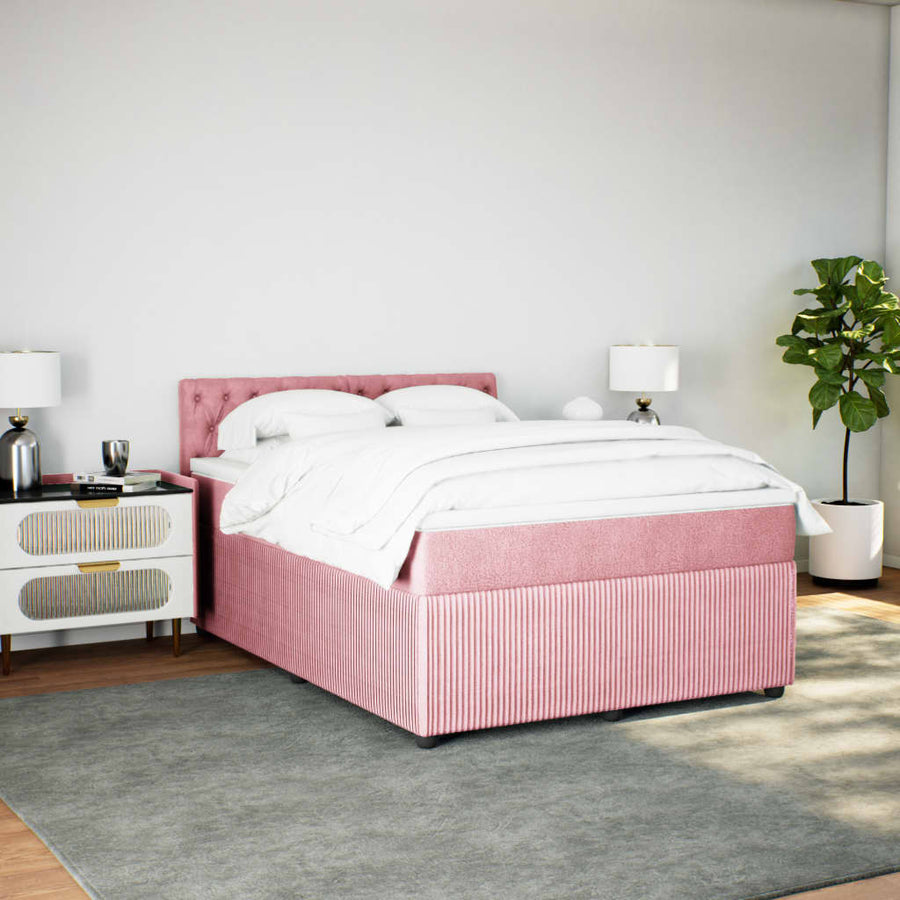 Boxspring met matras fluweel roze 140x190 cm