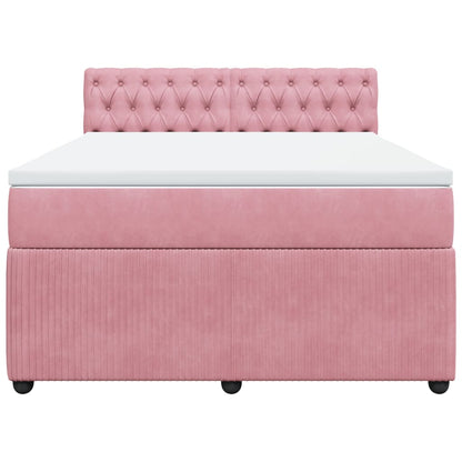 Boxspring met matras fluweel roze 140x190 cm