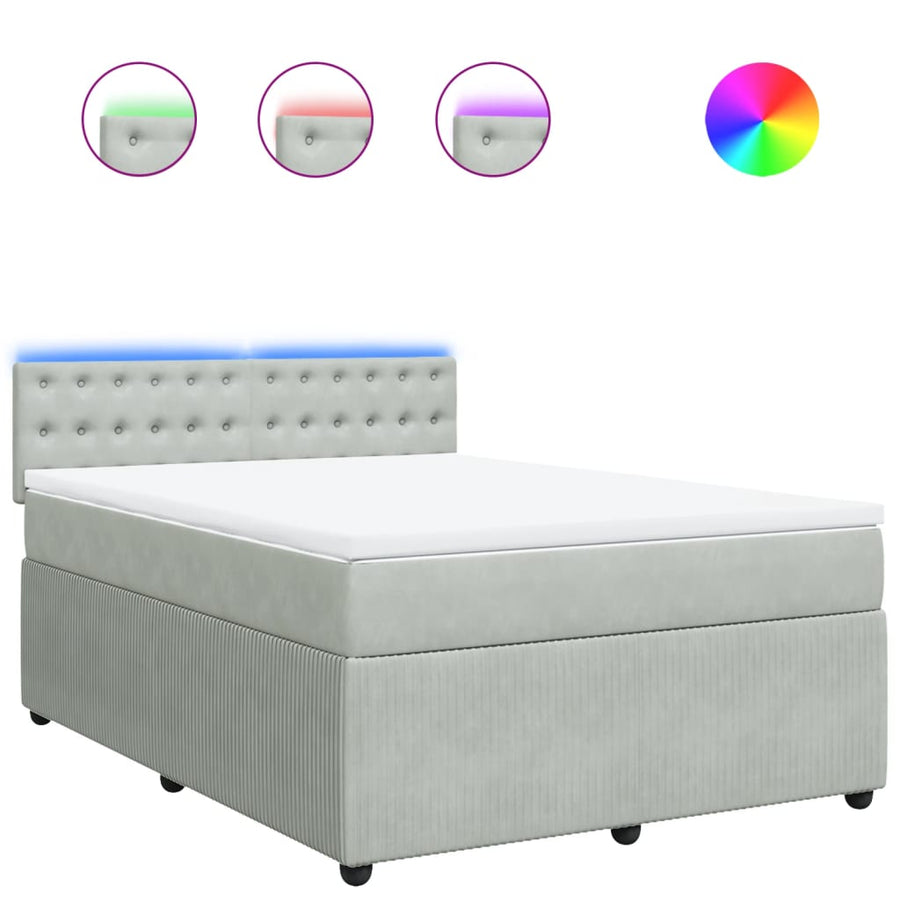 Boxspring met matras fluweel lichtgrijs 140x190 cm