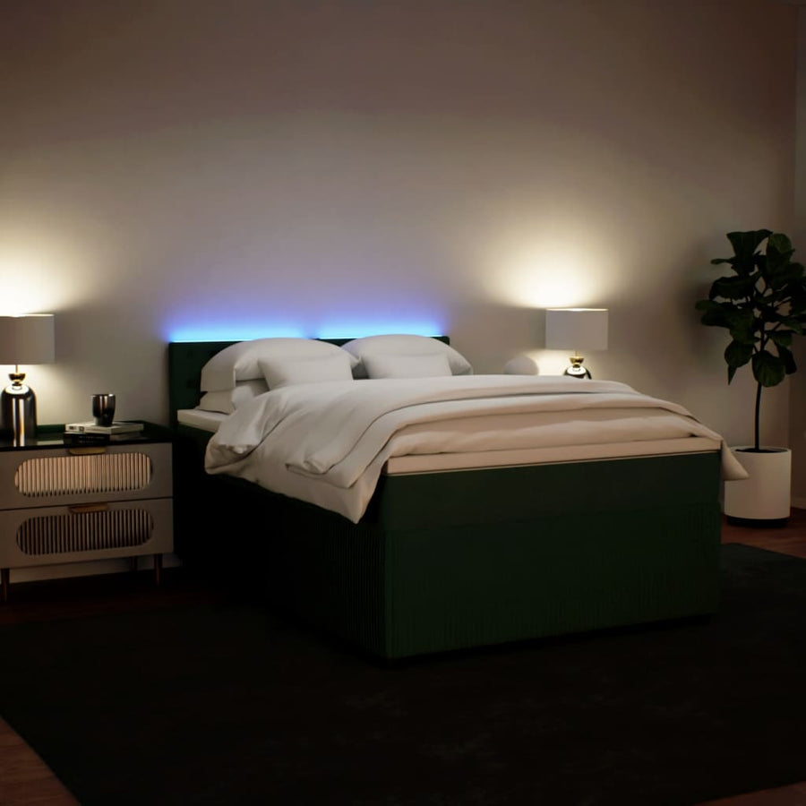 Boxspring met matras fluweel donkergroen 140x190 cm