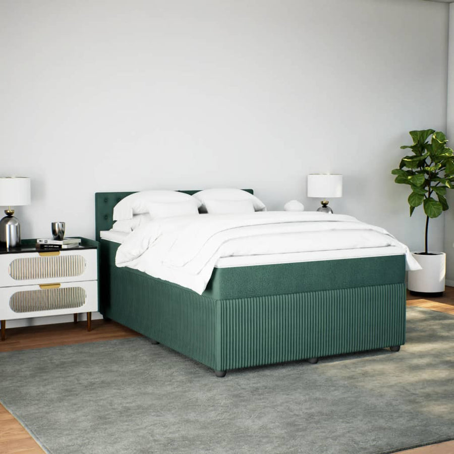 Boxspring met matras fluweel donkergroen 140x190 cm
