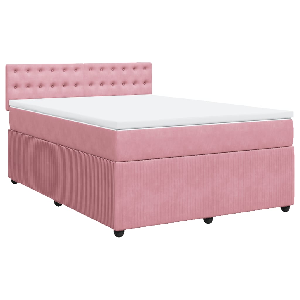 Boxspring met matras fluweel roze 140x190 cm