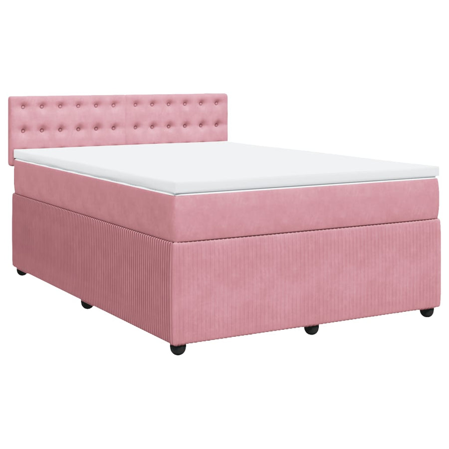 Boxspring met matras fluweel roze 140x190 cm