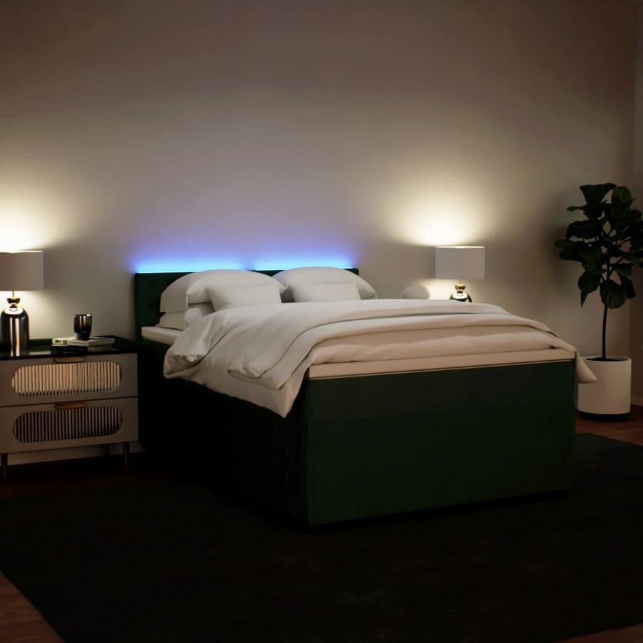 Boxspring met matras fluweel donkergroen 140x200 cm