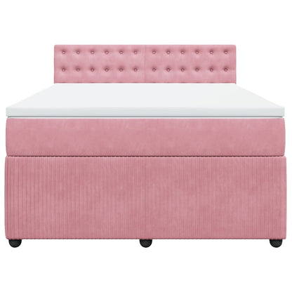 Boxspring met matras fluweel roze 140x200 cm