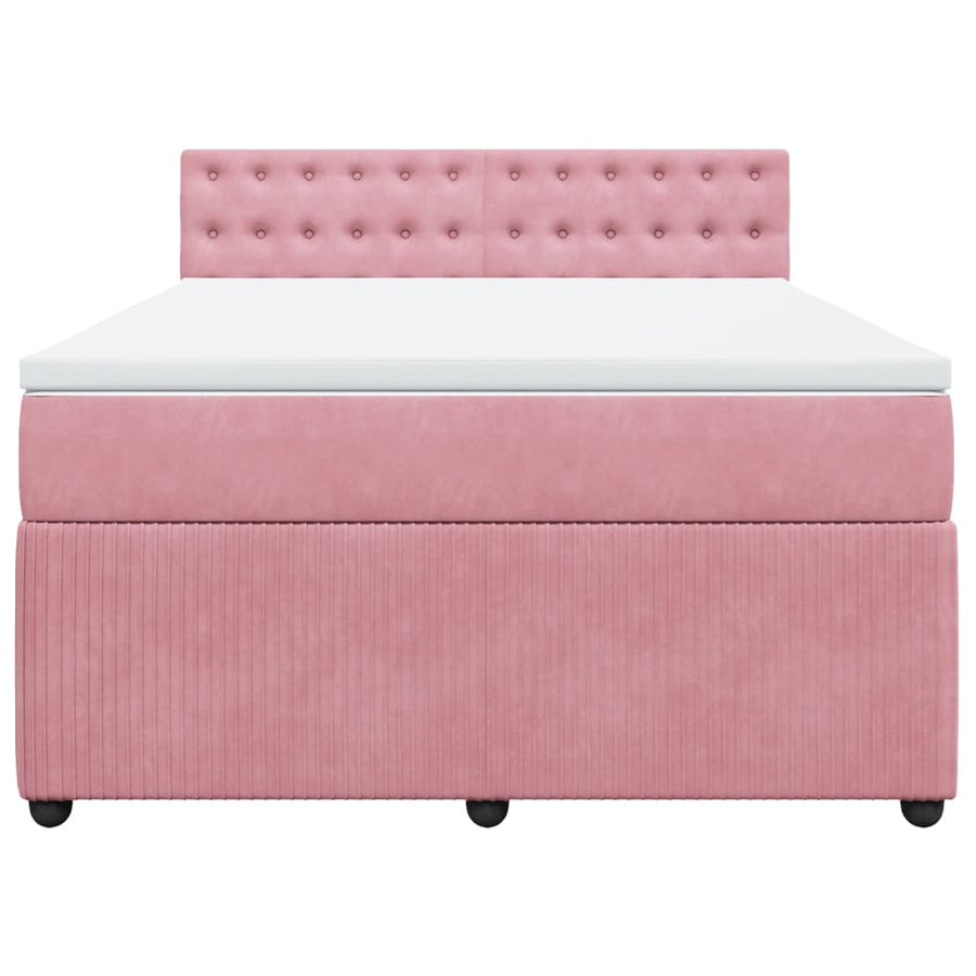 Boxspring met matras fluweel roze 140x200 cm
