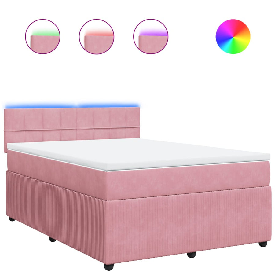 Boxspring met matras fluweel roze 160x200 cm