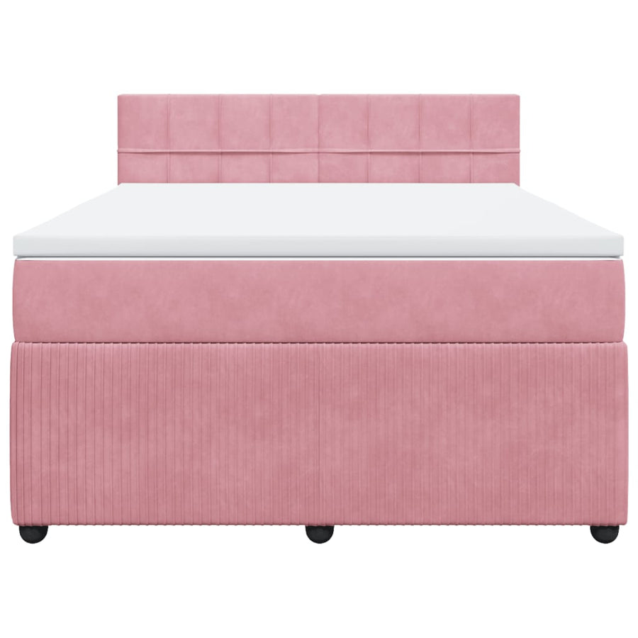 Boxspring met matras fluweel roze 160x200 cm