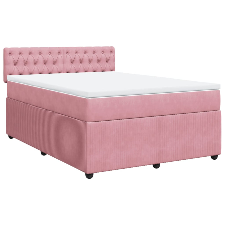 Boxspring met matras fluweel roze 160x200 cm