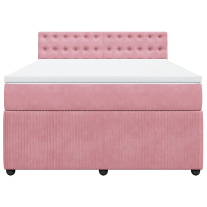 Boxspring met matras fluweel roze 160x200 cm