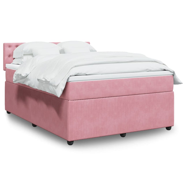 Boxspring met matras fluweel roze 160x200 cm