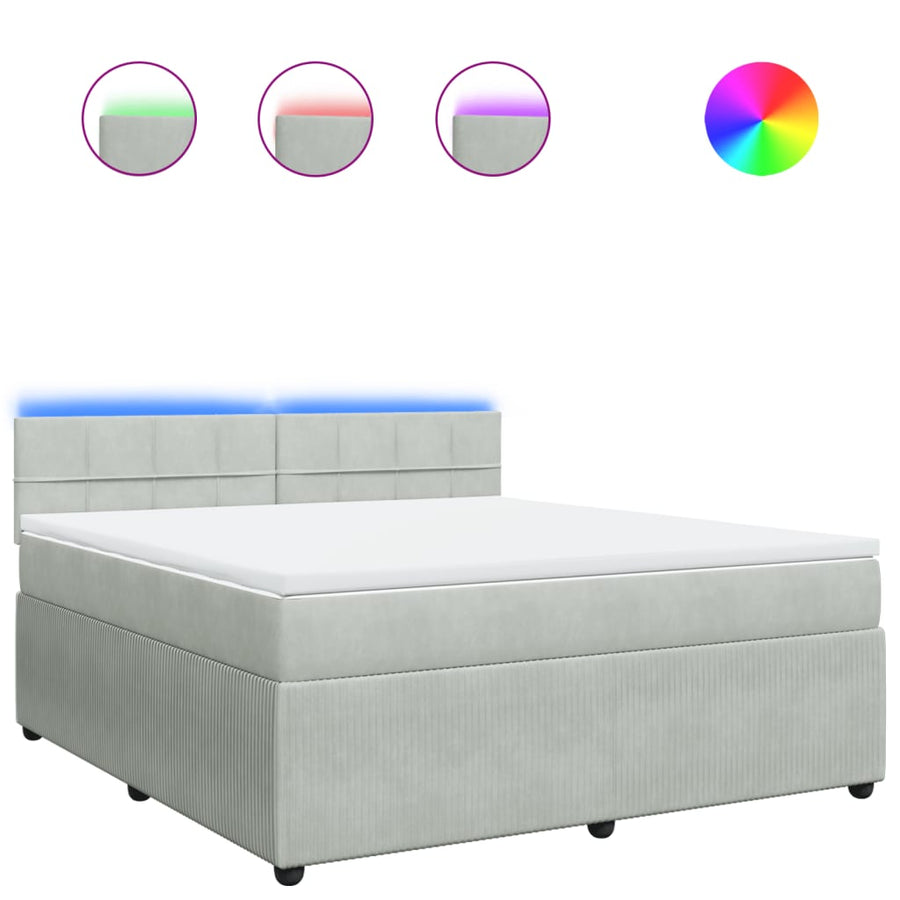 Boxspring met matras fluweel lichtgrijs 180x200 cm