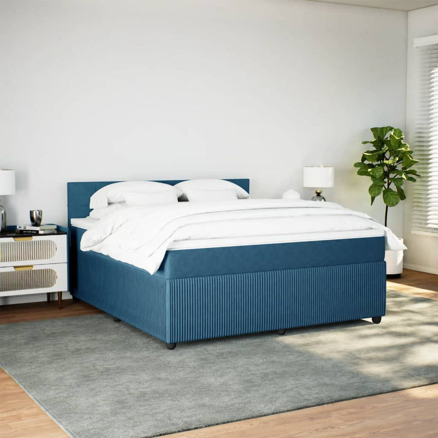 Boxspring met matras fluweel blauw 180x200 cm