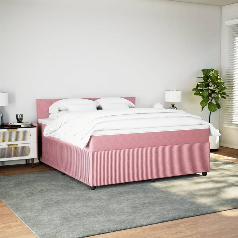 Boxspring met matras fluweel roze 180x200 cm