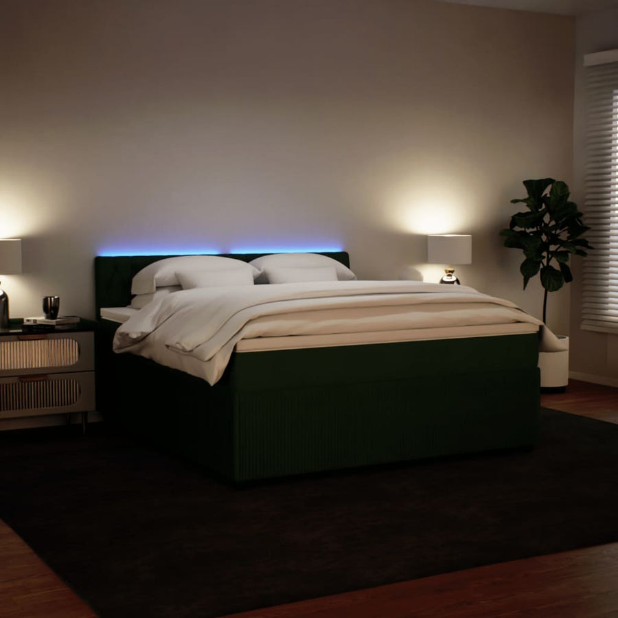Boxspring met matras fluweel donkergroen 180x200 cm