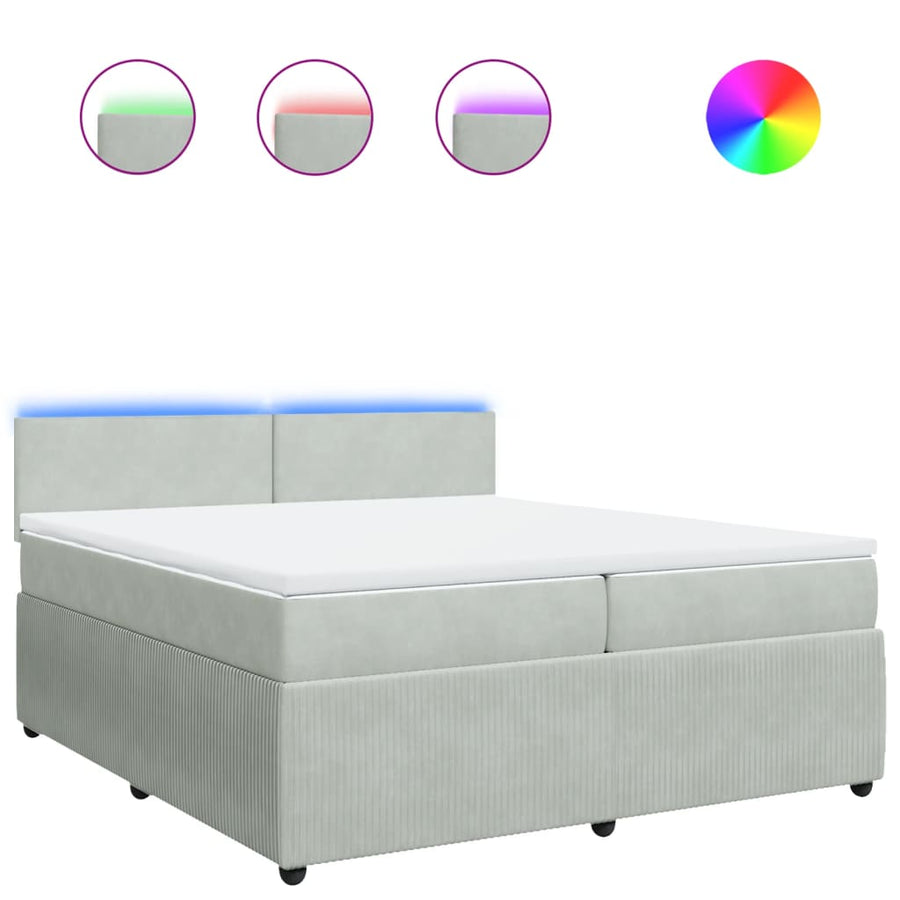 Boxspring met matras fluweel lichtgrijs 200x200 cm