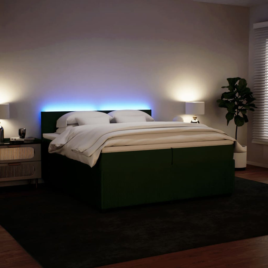 Boxspring met matras fluweel donkergroen 200x200 cm