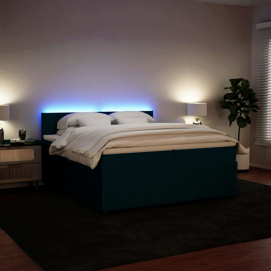 Boxspring met matras fluweel blauw 200x200 cm