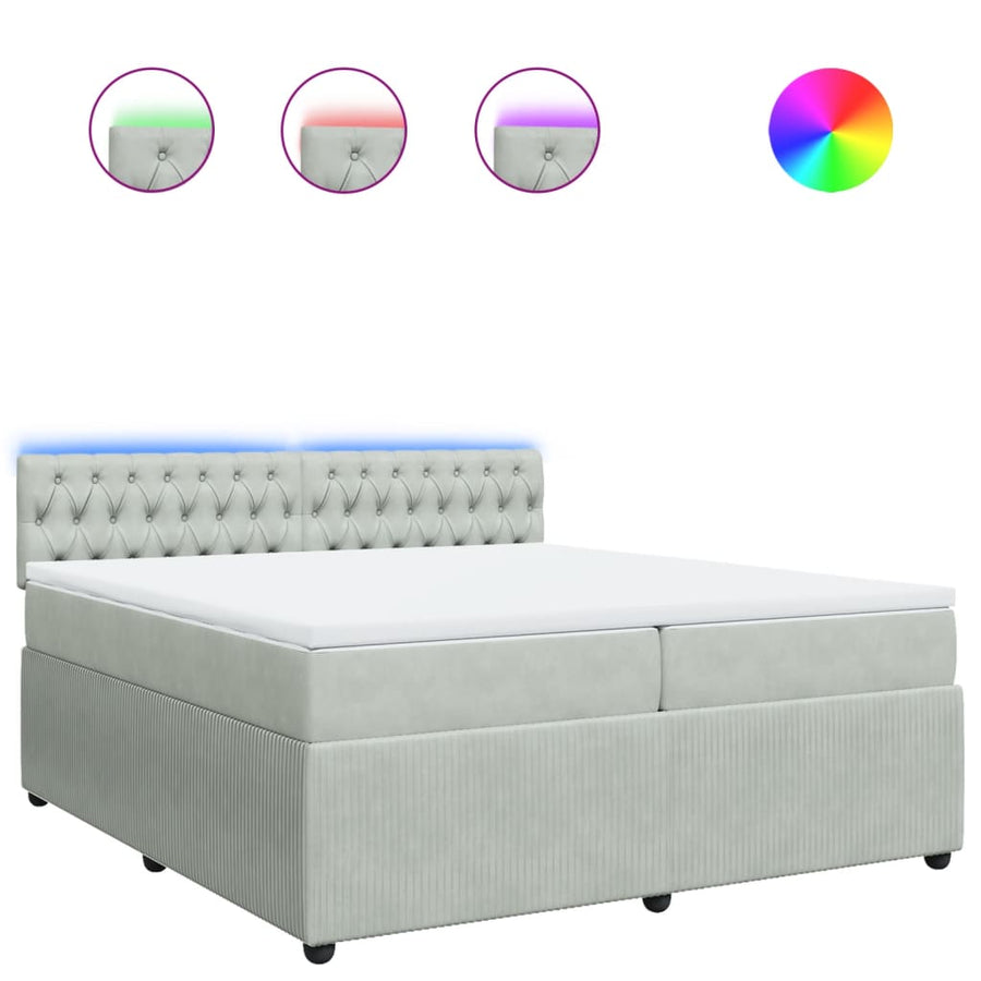 Boxspring met matras fluweel lichtgrijs 200x200 cm
