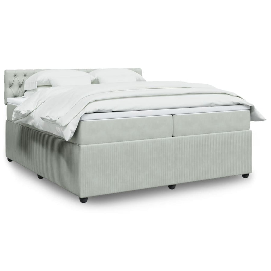 Boxspring met matras fluweel lichtgrijs 200x200 cm