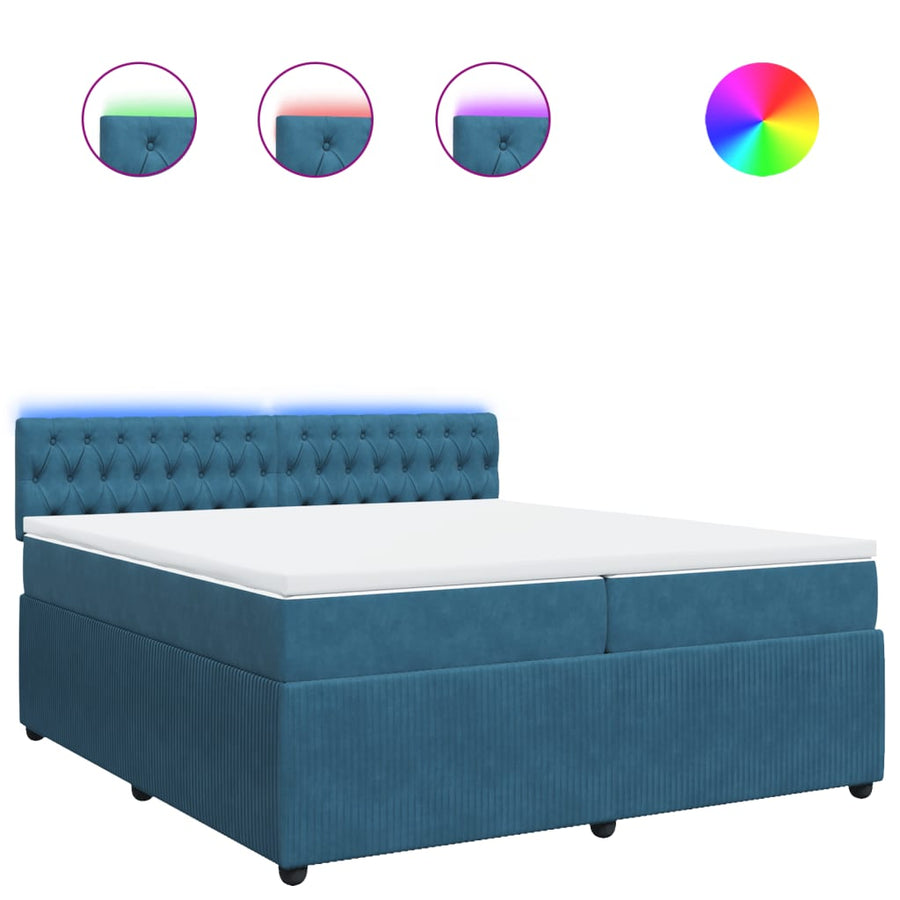 Boxspring met matras fluweel blauw 200x200 cm