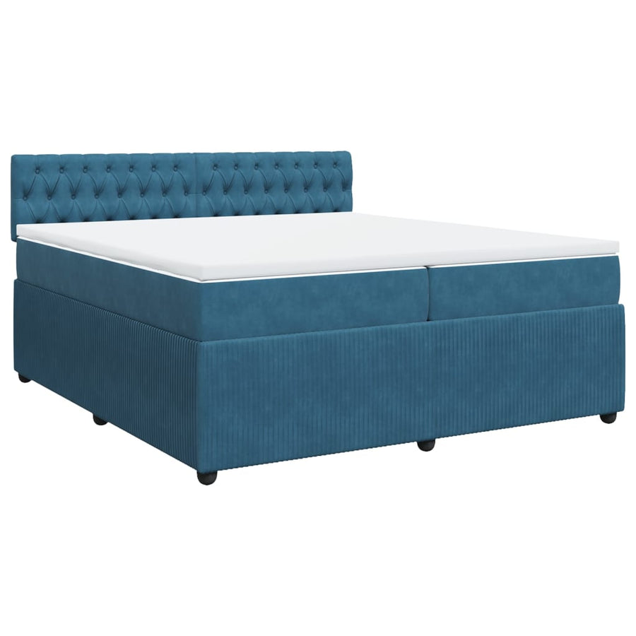 Boxspring met matras fluweel blauw 200x200 cm