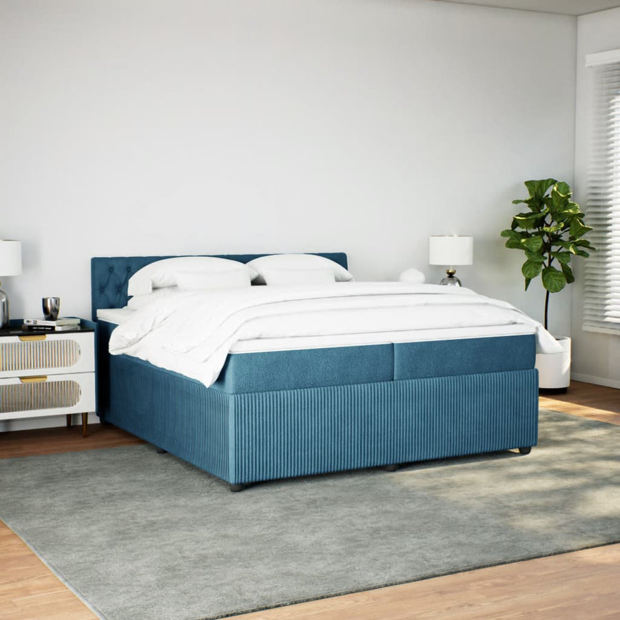 Boxspring met matras fluweel blauw 200x200 cm
