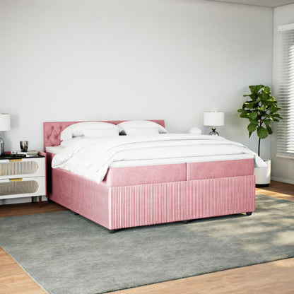 Boxspring met matras fluweel roze 200x200 cm