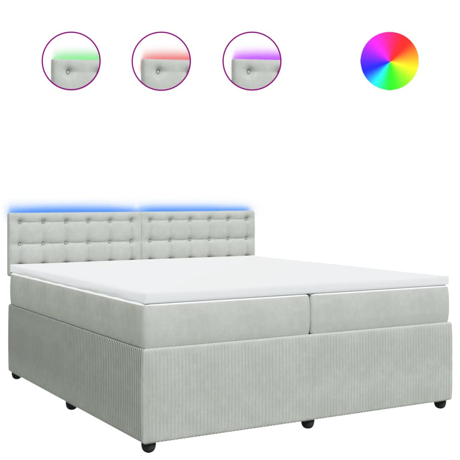 Boxspring met matras fluweel lichtgrijs 200x200 cm